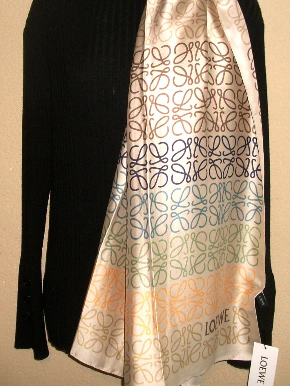 NWT Loewe Spain Large Rectangular Silk Scarf-Shawl Covered w Loewe Logo 70"x35"